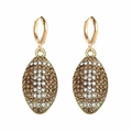 Detailed view of crystal-encrusted rugby ball earrings with gold-plated hooks - Brown Rugby (Rhinestone Style) (JE1663I)