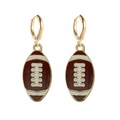 Detail view of American football drop earrings with brown enamel and gold plating - Brown Rugby (Enamel Style) (JE1663H)