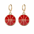 Detailed view of red basketball charm earrings with gold metal hoops for sports fans - Red Basketball (Enamel Style) (JE1663F)