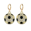 Close-up of golden soccer ball earrings featuring sparkling crystals and black enamel - Black And White Soccer (Rhinestone Style) (JE1663E)