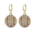 Sparkling rhinestone baseball drop earrings with red enamel stitching on gold alloy hooks - White Baseball (Rhinestone Style) (JE1663B)