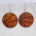 Boucles d'oreilles basket en acrylique avec paillettes orange et lignes noires - Style Disque de Basketball à Paillettes Oranges (JE1607C)
