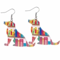 Boucles d'oreilles silhouette de chien avec motif bibliothèque coloré pour enseignants - Style Silhouette Chien Bibliothèque (JE1212B)
