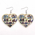 Boucles d'oreilles cœur en acrylique avec motif bibliothèque colorée pour enseignants - Style Plante en Pot Bibliothèque Cœur (JE1217A)