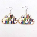 Boucles d'oreilles nuage en acrylique avec motif bibliothèque pour enseignants - Style Motif Bibliothèque Nuage (JE1217B)