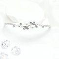 Exquisite 18k gold plated plum blossom bangle with micro-pave crystals and white pearls - Plum Leaf Pearl (Platinum) / White Gold