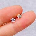 Floral zircon tragus piercing studs in gold and silver finish flower petal design - Flower Shape (JE1653A) / Silver