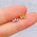 Three-petal leaf zircon labret stud in gold and silver finish for body piercing - Three-Leaf Shape (JE1653I)