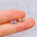 Internal thread snowflake labret stud earrings with clear zircon pavé in gold and silver - Double Snowflake Shape (JE1653O)