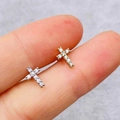 Minimalist gold and silver cross stud earrings with micro-inlaid cubic zirconia - Cross Shape (JE1652T)