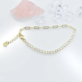 18K gold plated paperclip tennis bracelet with round cubic zirconia on white background - Total Length 20cm / White Gold Color-White Zirconia