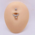 Silver steel belly ring featuring a zircon-studded flying dove pendant on a skin model - 1.6*10*5mm / Silver Bird Style (JE1658A)