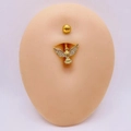 Golden bird belly button ring with AAA zircon dangling dove on flesh silicone model - 1.6*10*5mm / Gold Bird Style (JE1658B)