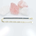 3mm gold plated tennis chain and paperclip link bracelet with deep blue zircon stones - Total Length 20cm / White Gold Color-Blue Zirconia