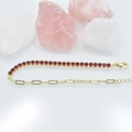 3mm 18k gold plated paperclip tennis bracelet with red cubic zirconia stones - Total Length 20cm / White Gold - Red Zirconia