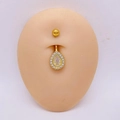 Piercing de nombril doré en acier inoxydable avec goutte en zircon rose et cristaux - 1,6*10*5mm / Style Larme Or (JE1658J)