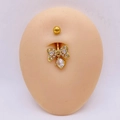 Piercing de nombril doré avec nœud en zircone AAA étincelante sur modèle - 1,6*10*5mm / Style Nœud Rond Or (JE1658L)
