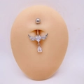Piercing nombril en acier avec zircone coeur et pendentif goutte d'eau ailé - 1,6*10*5mm / Style Aile Cœur Argent (JE1658N)