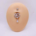 Piercing de nombril en acier avec cœur ailé et pendentif en zircon AAA transparent - 1,6*10*5mm / Style Cœur Suspendu Argent (JE1658P)