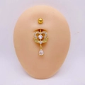 Piercing de nombril doré avec cœur ailé en zircon AAA et pendentif en goutte - 1,6*10*5mm / Style Cœur Suspendu Or (JE1658Q)