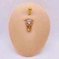 Piercing nombril doré avec zircon en forme de cœur et pendentif sur modèle silicone - 1,6*10*5mm / Pendentif Cœur Zircon Or (JE1658S)