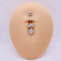 Piercing de nombril en acier avec pendentif coeur en zircone et motif de feuilles - 1,6*10*5mm / Style Cœur Feuille Argent (JE1658T)