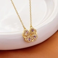 Collana a quadrifoglio dorata con cristalli viola e catena a maglie sottili - Quadrifoglio Cuore Viola