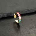 Bague ajustable dorée avec visages souriants en émail multicolore et finition à l'huile - US 7 / Style Visage Joyeux Coloré