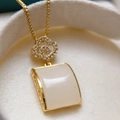Elegant gold-plated rectangular white stone pendant necklace with micro-pave crystals - Box Chain Style (85144-532)