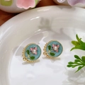 Pendientes de flores vintage estilo francés con esmalte azul y perlas doradas - Estilo de Cuenta de Flor Redonda de Esmalte Azul Claro (Primavera 0013)