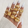 Golden geometric ring set with heart and molten lava designs on fingers for women - Style (HS2032-10)