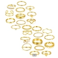 Set di gioielli dorati da 58 pezzi con anelli impilabili minimalisti con motivi a cuore e stelle - Set da 24 Pezzi (HS2000-7)