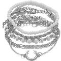 Vijfdelige enkelbandset met kralen, schakelkettingen en een halve maan hanger - Maan Hanger Armband Combo (HS2003-2)
