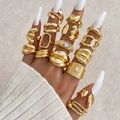 Chic 16-piece gold knuckle ring set with heart and shell patterns for fashionable women - Style (HS2032-9)