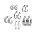 Lot de six paires de créoles argentées aux styles lisses, torsadés et texturés - HS2004-9