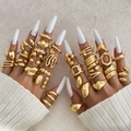 Chunky gold irregular lava rings set for women with liquid metal and heart designs - Style (HS2032-3)