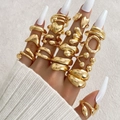 Golden exaggerated chunky ring set with heart and irregular lava designs for women - Style (HS2032-4)
