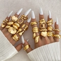 30pcs gold geometric alloy ring set with irregular lava lines and minimalist star heart shapes - Style (HS2032-1)