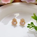Pendientes de esmalte rosa en forma de calabaza con hoja de ginkgo dorada y perla - Estilo de Calabaza Rosa y Hoja de Ginkgo con Perla Artificial