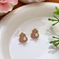 Pendientes de calabaza en esmalte púrpura con hoja de ginkgo dorada y perla blanca - Estilo Perla Artificial Calabaza Púrpura y Hoja de Ginkgo