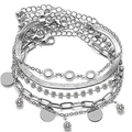 5-delige set zilveren gelaagde armbanden met tennisketting en muntbedels - Slangenbot Strass Armband Combo (HS2003-4)