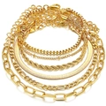 Set di 6 bracciali minimalisti dorati con maglia a serpente, figaro e catena a scatola lucida - Set da 6 Pezzi (HS2000-6)
