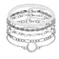 Lot de 6 bracelets argentés comprenant des perles blanches, des chaînes et un pendentif lune - HS2004-6