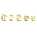 Minimalist 5-piece gold ear cuff set with leaf and multilayer designs on white background - Gold 5-Piece Set (HS2020-3)