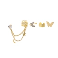 Golden 5-piece ear cuff set with stars, moon charms, and crystal butterfly designs - Gold Star Moon Butterfly 5-Piece Set (HS2020-4)