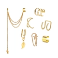7-piece gold leaf tassel ear cuff and earring set for women featuring bohemian metal designs - Gold Tassel Leaf 7-Piece Set (HS2020-6)