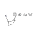 5-piece silver non-piercing ear cuff set featuring butterfly, star, and moon charms - Silver Star Moon Butterfly 5-Piece Set (HS2020-8)