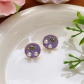 Elegantes pendientes de perlas y esmalte púrpura con diseño de hojas verdes - Estilo de hoja verde redonda de esmalte púrpura (Primavera 0033)