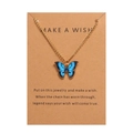 Bohemian golden chain necklace featuring a blue gradient butterfly pendant on a display card - Blue Gradient (HS2011-8)