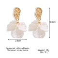 Close-up detail of long petal tassel earrings with iridescent resin and golden alloy finish - Iridescent Petal Drop Earrings (HJ0000332)
